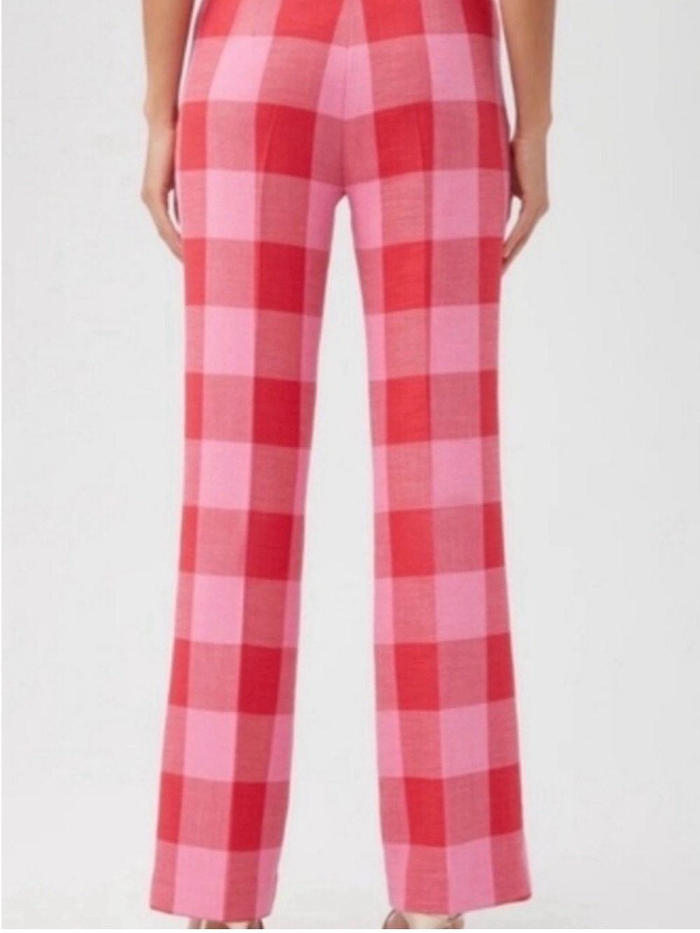 Trina Turk Pink and Red Check Flare Knit Pants NWOT size 12 - Picture 2 of 3